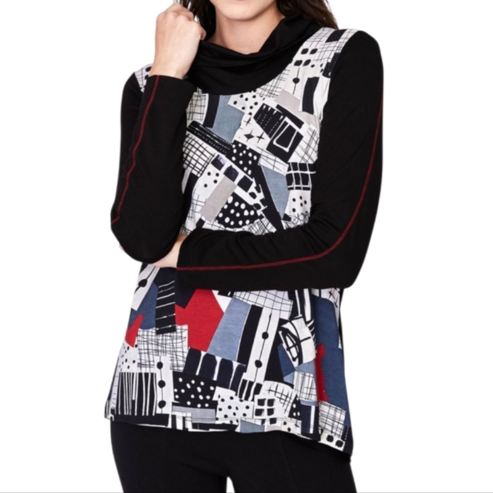 Dolcezza  Geo Print Cowl Neck Top, Medium